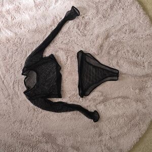 Black Swim Coverup with Textured Design